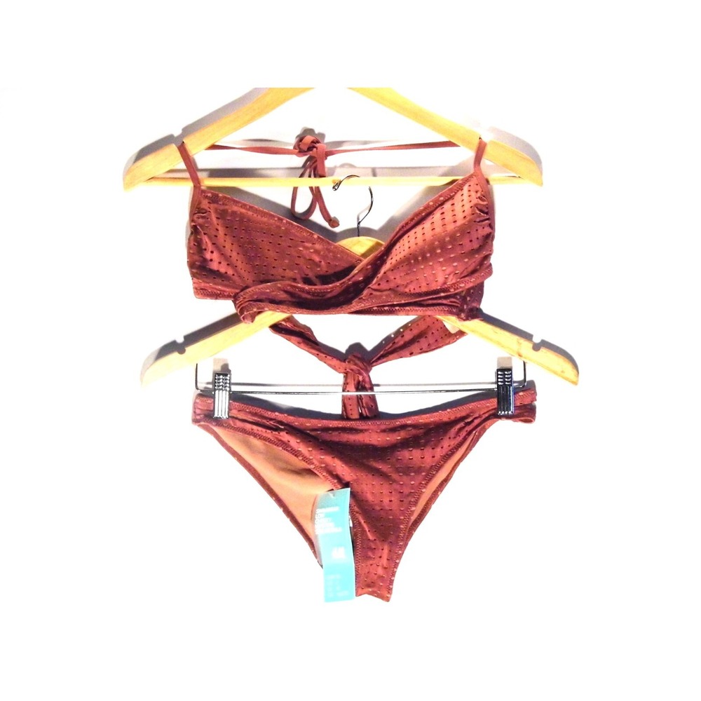 H&M Criss CrossV-Neck Mauve Bikini Top W/Low Cheeky Hipsters Womens SZ US6 EU36